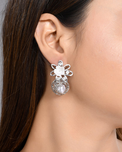 VOJ Women Silver Plated Flower Peral Studs Earrings - Distacart