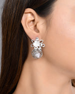 Thumbnail for VOJ Women Silver Plated Flower Peral Studs Earrings - Distacart