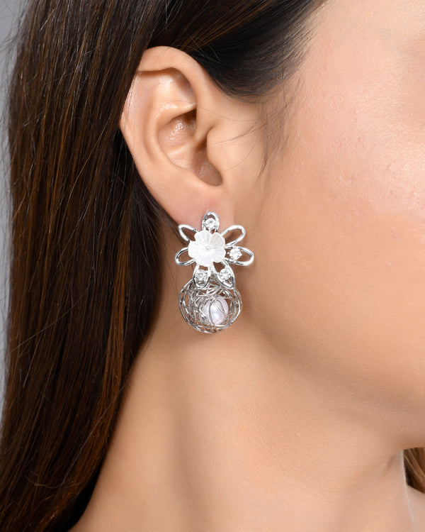 VOJ Women Silver Plated Flower Peral Studs Earrings - Distacart