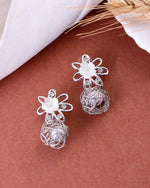 Thumbnail for VOJ Women Silver Plated Flower Peral Studs Earrings - Distacart