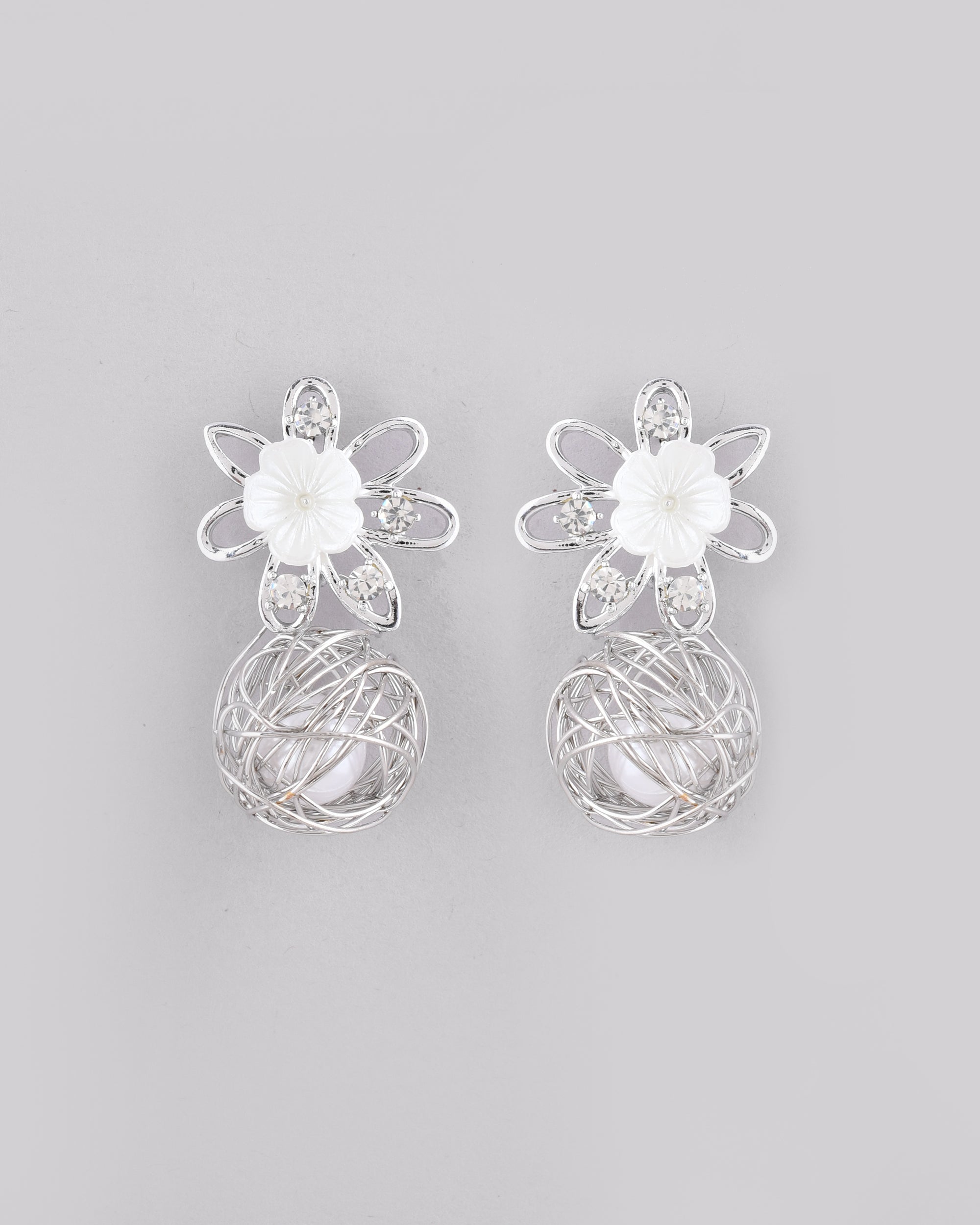 VOJ Women Silver Plated Flower Peral Studs Earrings - Distacart