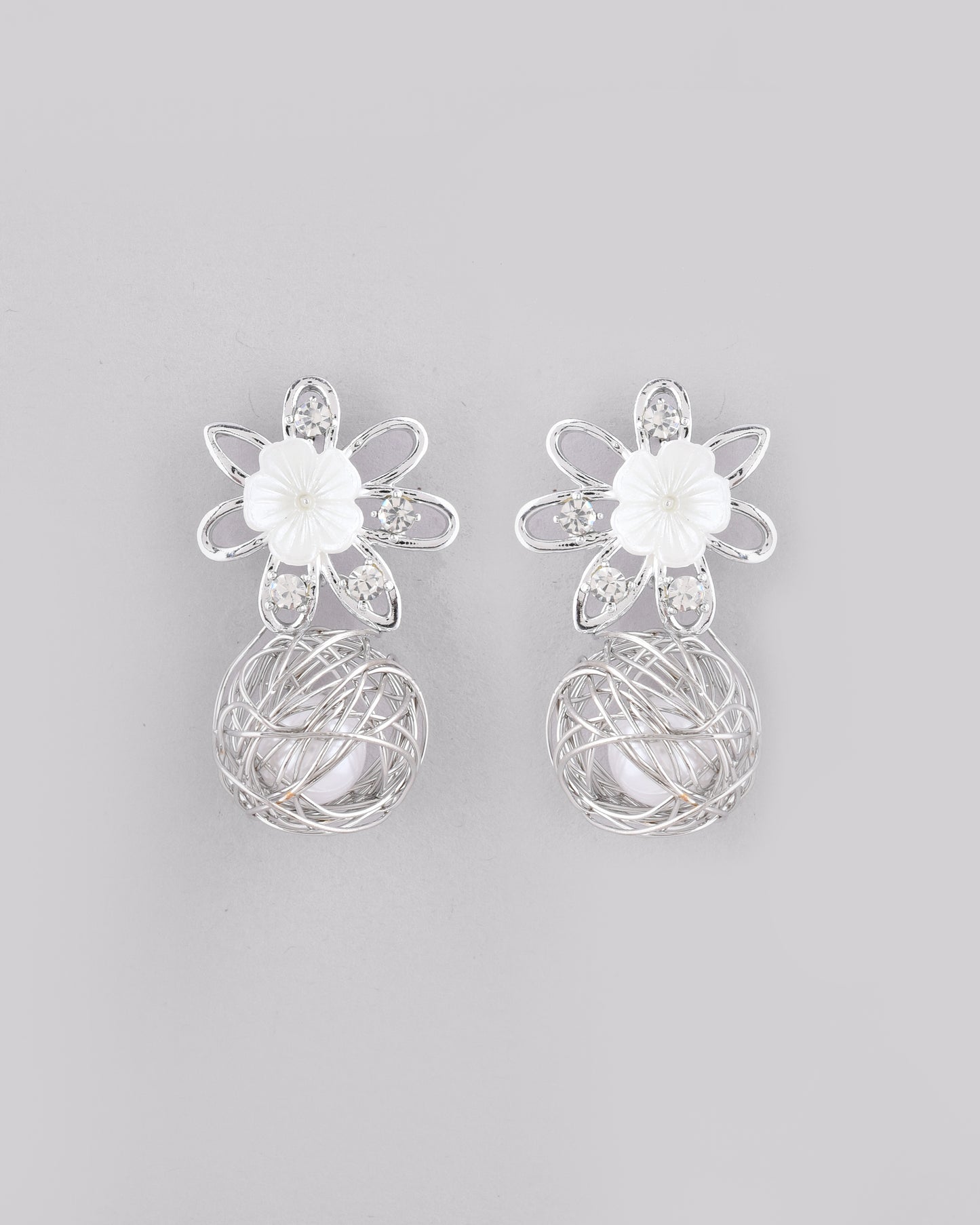 VOJ Women Silver Plated Flower Peral Studs Earrings - Distacart