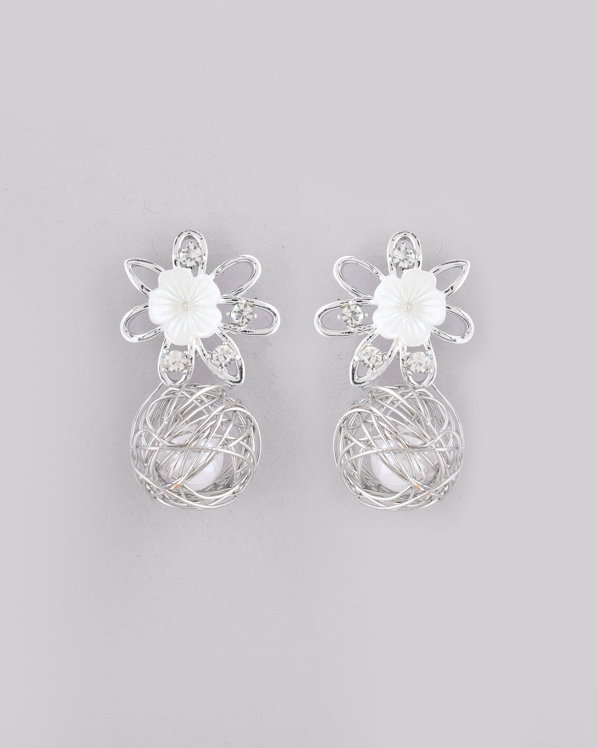 VOJ Women Silver Plated Flower Peral Studs Earrings - Distacart