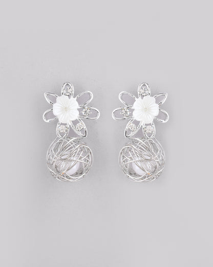 VOJ Women Silver Plated Flower Peral Studs Earrings - Distacart