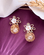 Thumbnail for VOJ Women Gold Plated Flower Peral Studs Earrings - Distacart