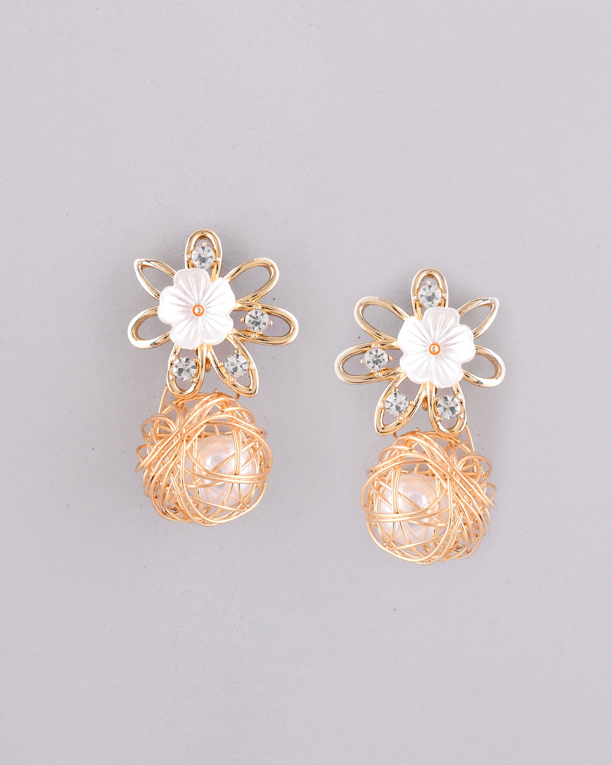 VOJ Women Gold Plated Flower Peral Studs Earrings - Distacart