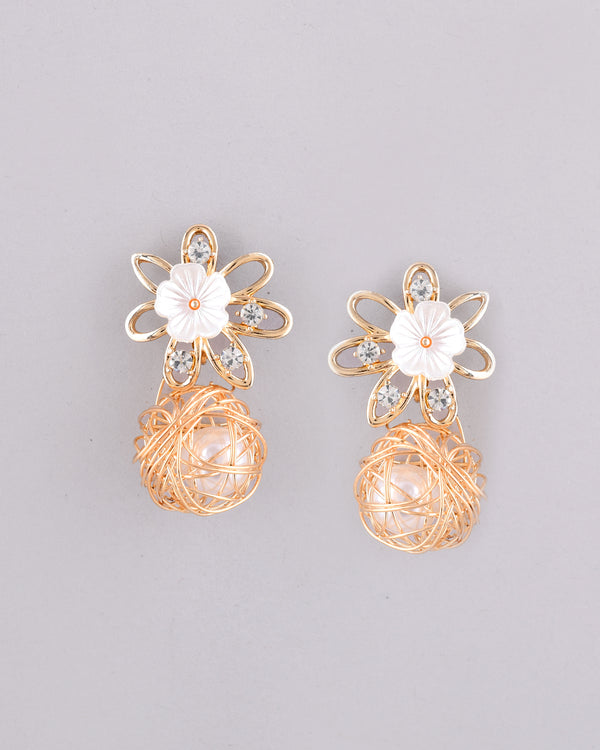 VOJ Women Gold Plated Flower Peral Studs Earrings - Distacart