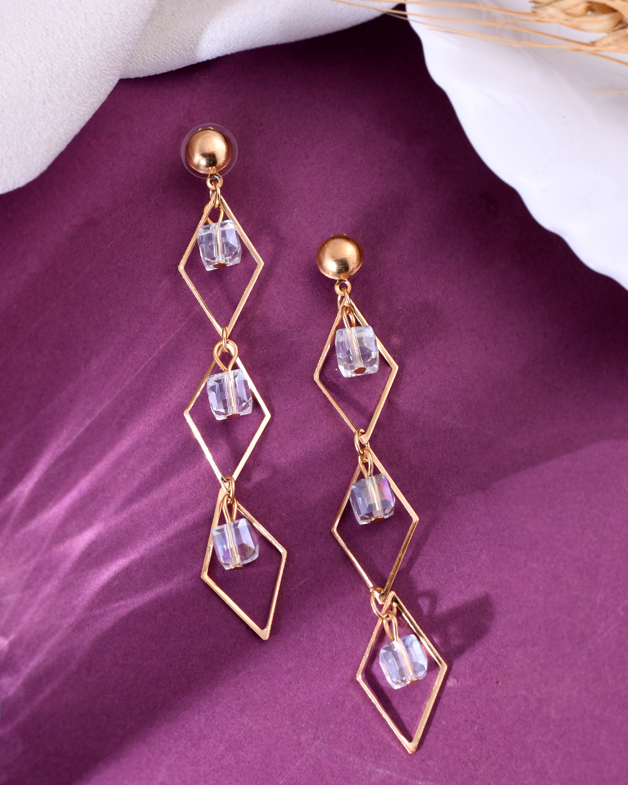 VOJ Women Gold Plated Flower Beads Drop Studs Earrings - Distacart