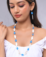 Thumbnail for VOJ Women Sky Blue And White Beads Necklace And Earrings Set - Distacart