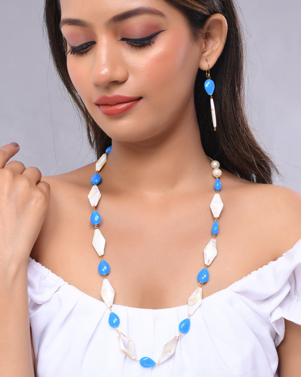VOJ Women Sky Blue And White Beads Necklace And Earrings Set - Distacart
