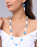 Thumbnail for VOJ Women Sky Blue And White Beads Necklace And Earrings Set - Distacart