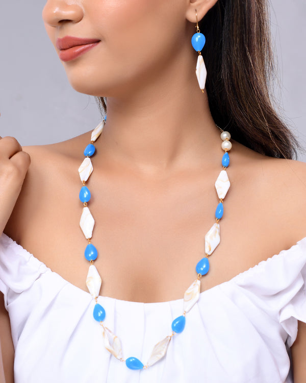 VOJ Women Sky Blue And White Beads Necklace And Earrings Set - Distacart