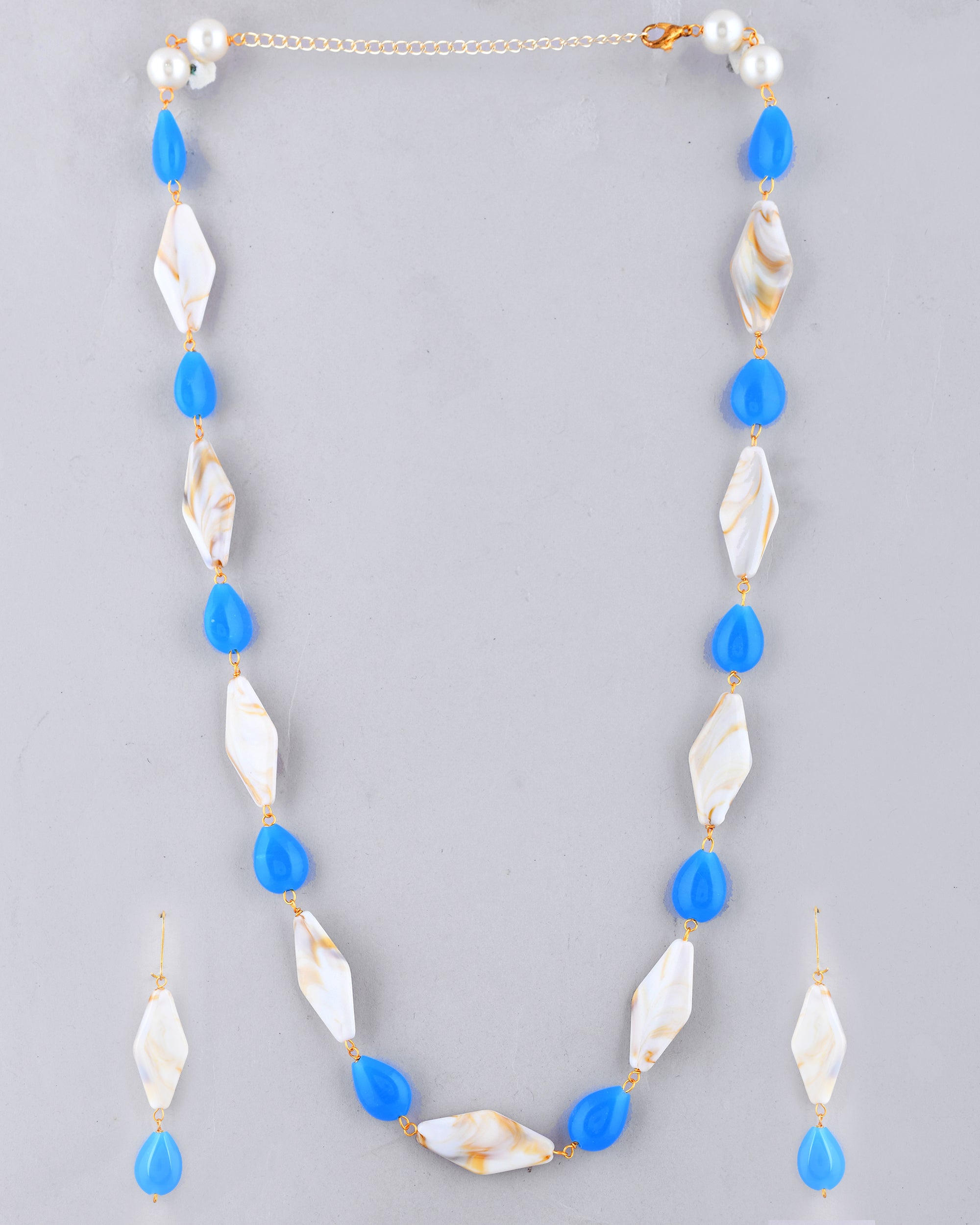 VOJ Women Sky Blue And White Beads Necklace And Earrings Set - Distacart