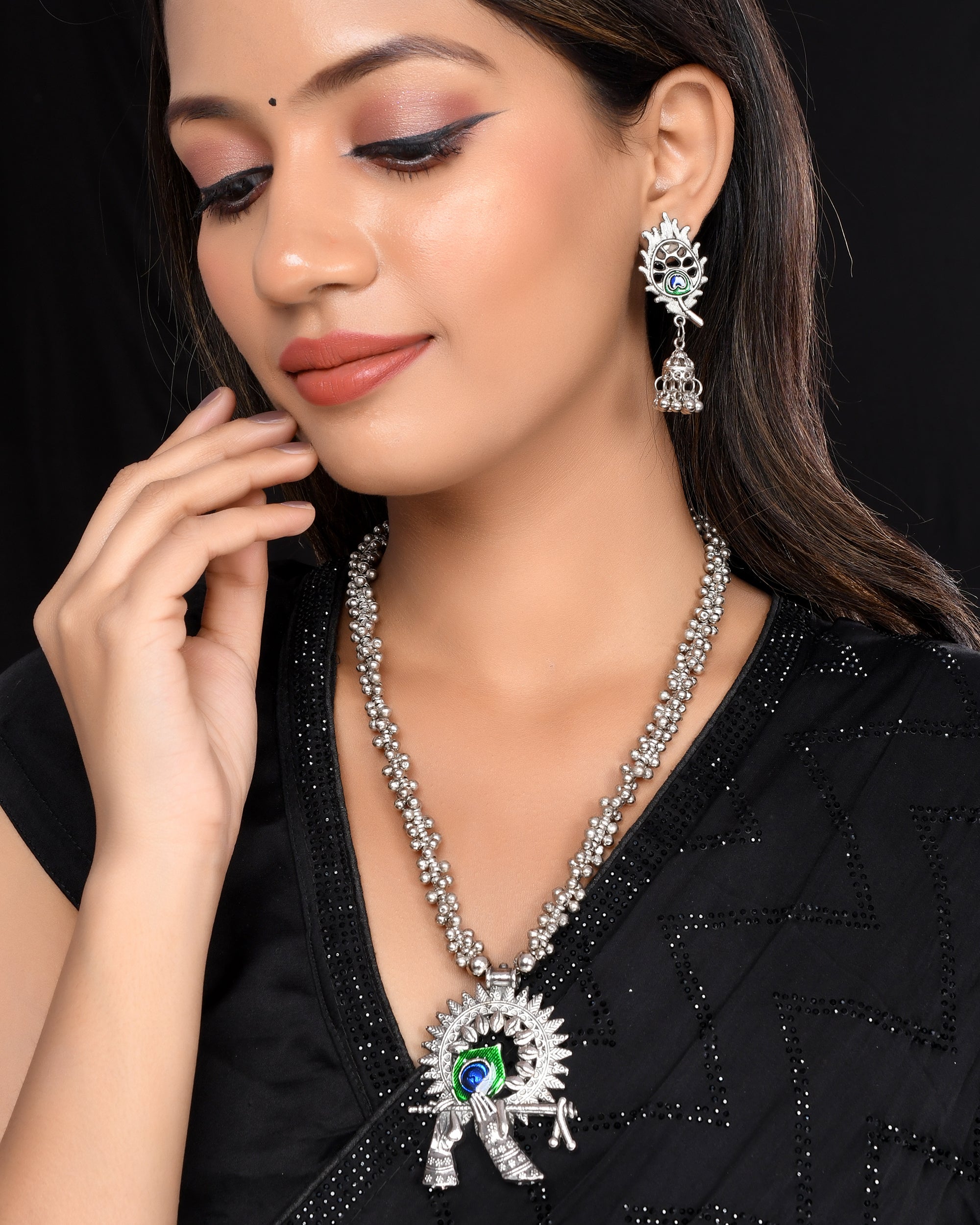 VOJ Women Silver Plated Oxidised Jewellary Set - Distacart