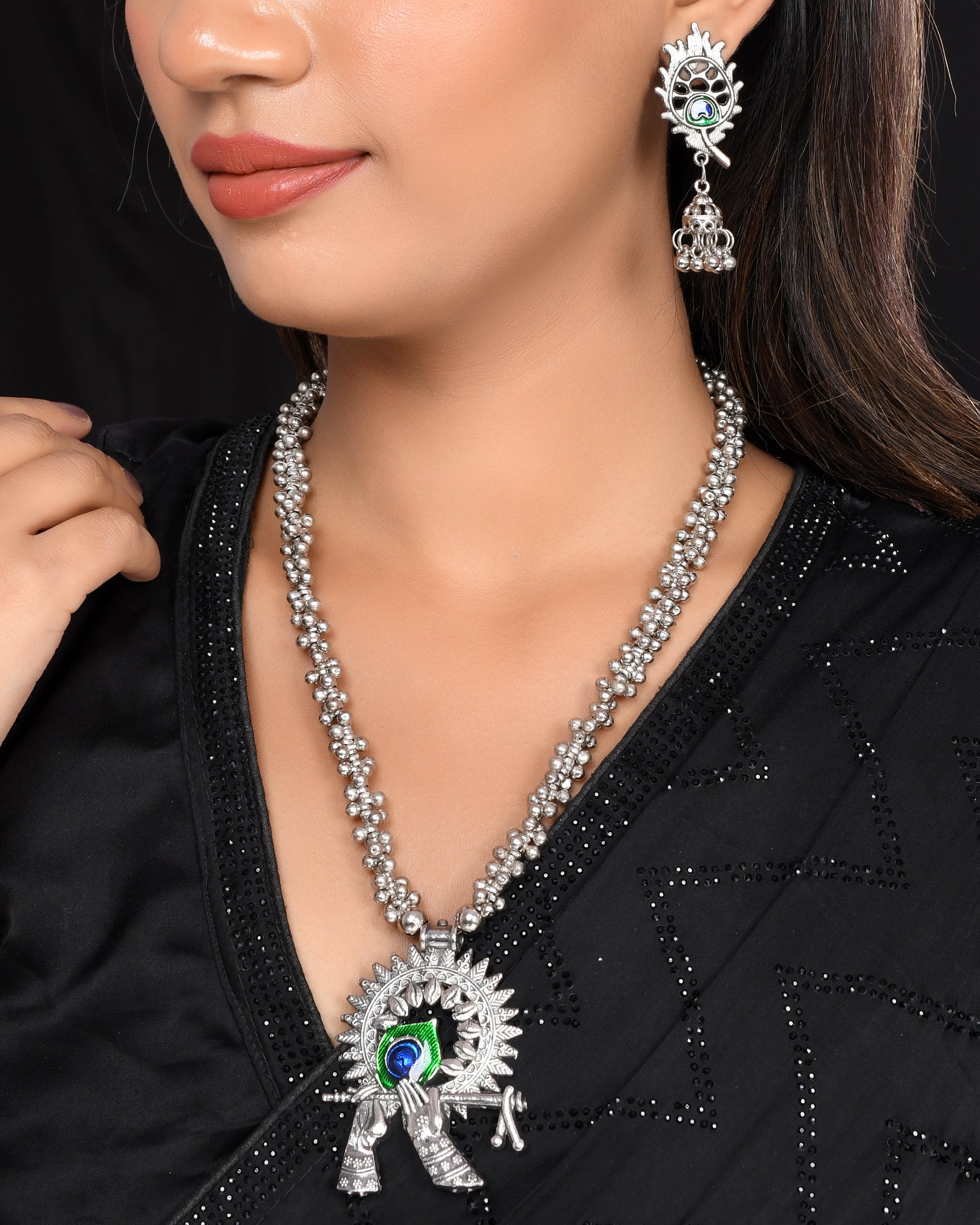 VOJ Women Silver Plated Oxidised Jewellary Set - Distacart