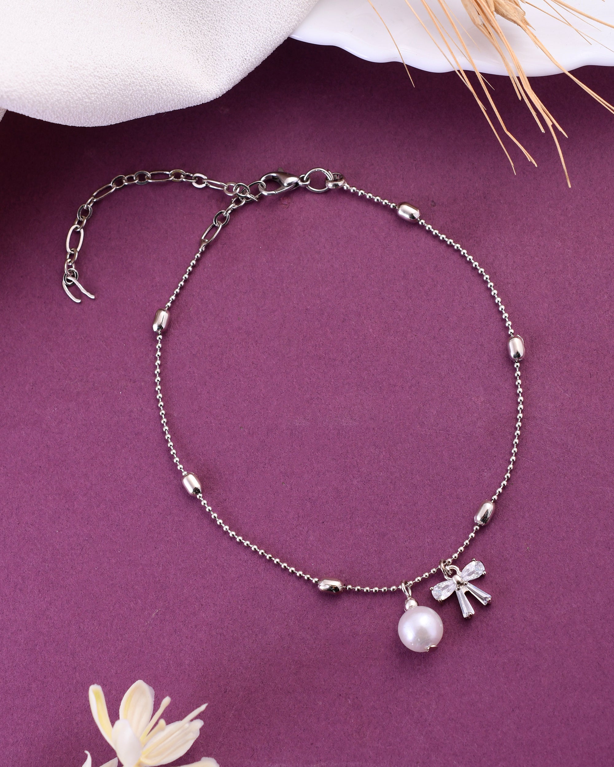 VOJ Women Dimond Silver Plated Anklets - Distacart