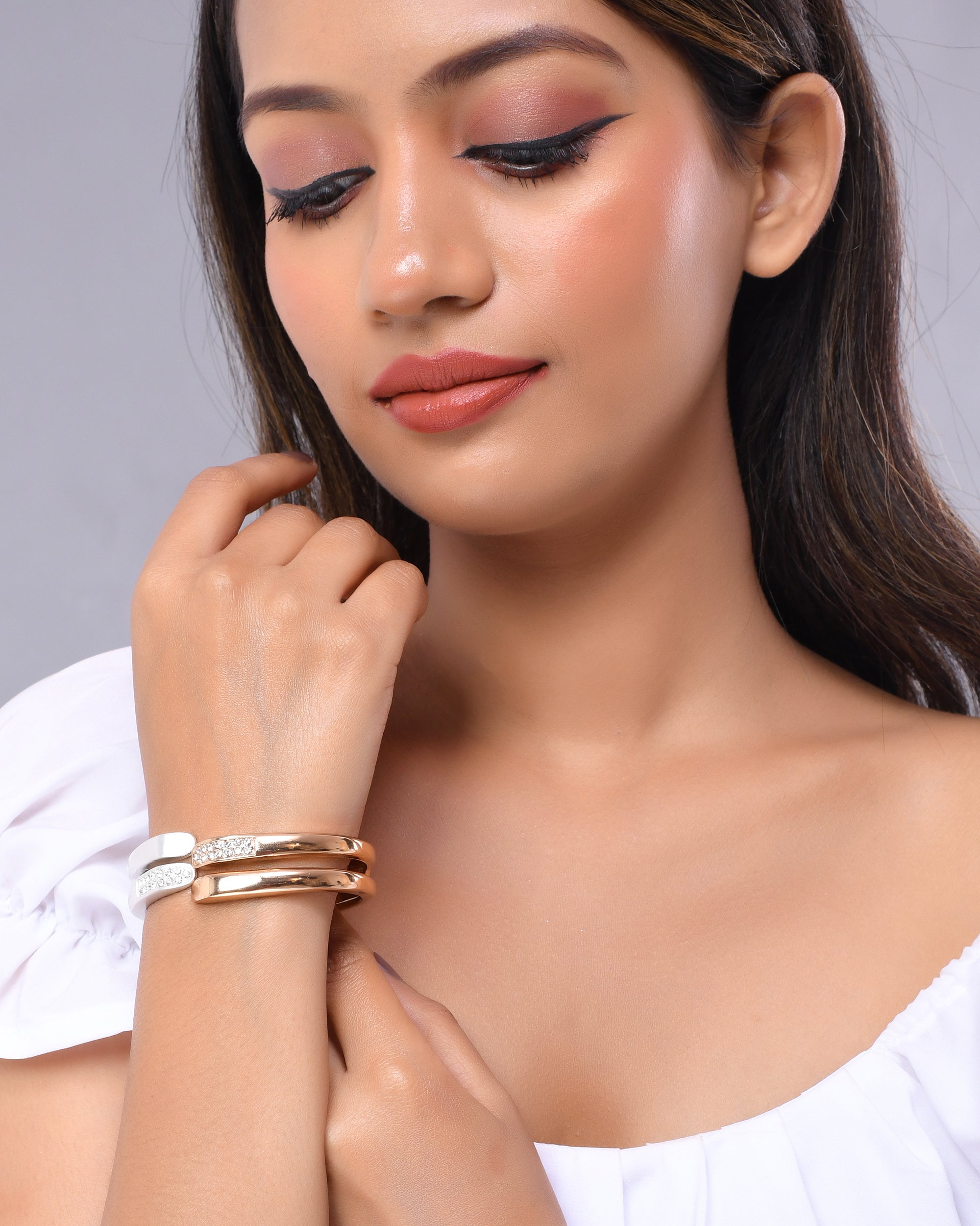 VOJ Women Stainless Steel Gold And Silver Plated Dimond Bracelet - Distacart