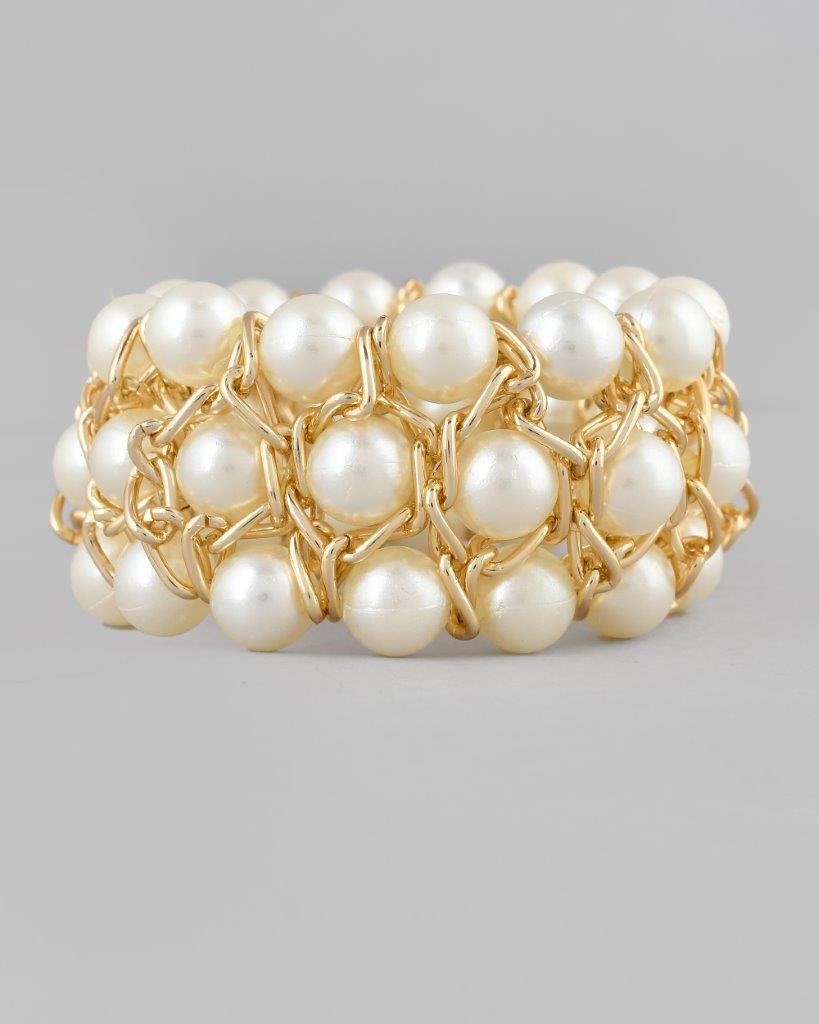 VOJ Women White and Gold Toned Pearls Gold Plated Multi Strand Bracelet - Distacart