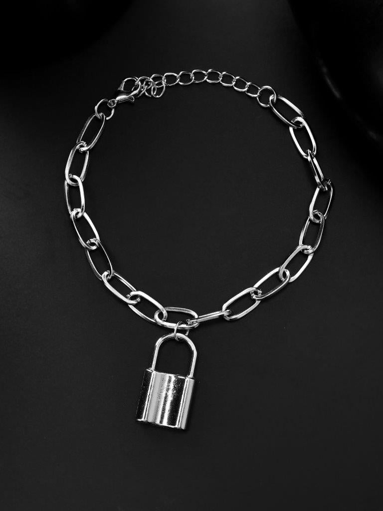 VOJ Mens Silver Plated Lock Bracelet - Distacart