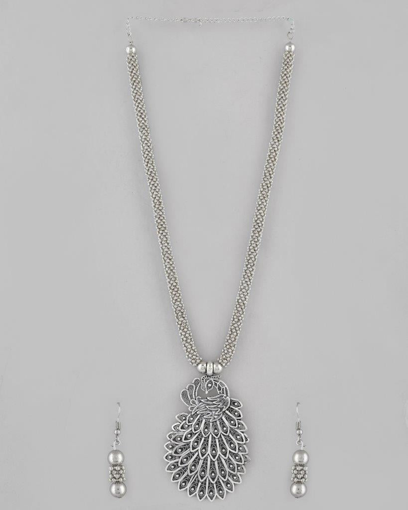 VOJ Women Oxidised Silver-Plated Peacock Jewellery Set - Distacart