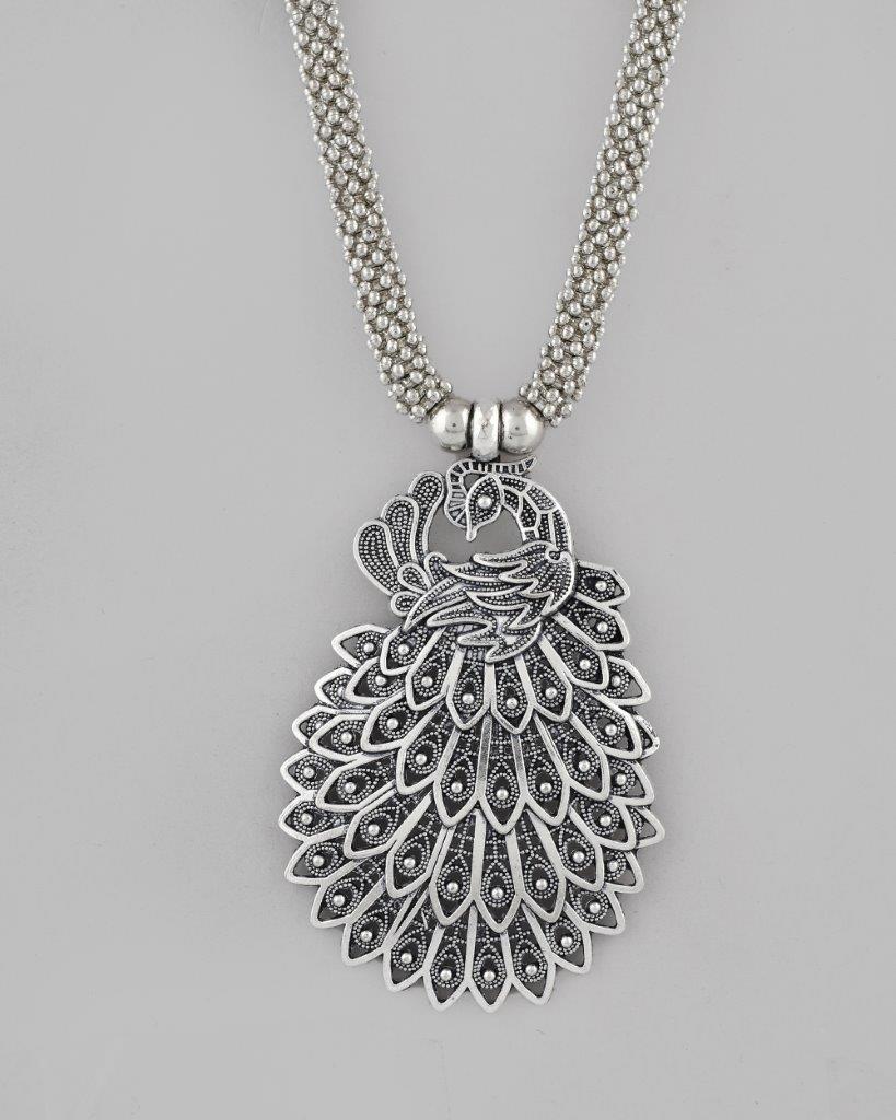 VOJ Women Oxidised Silver-Plated Peacock Jewellery Set - Distacart