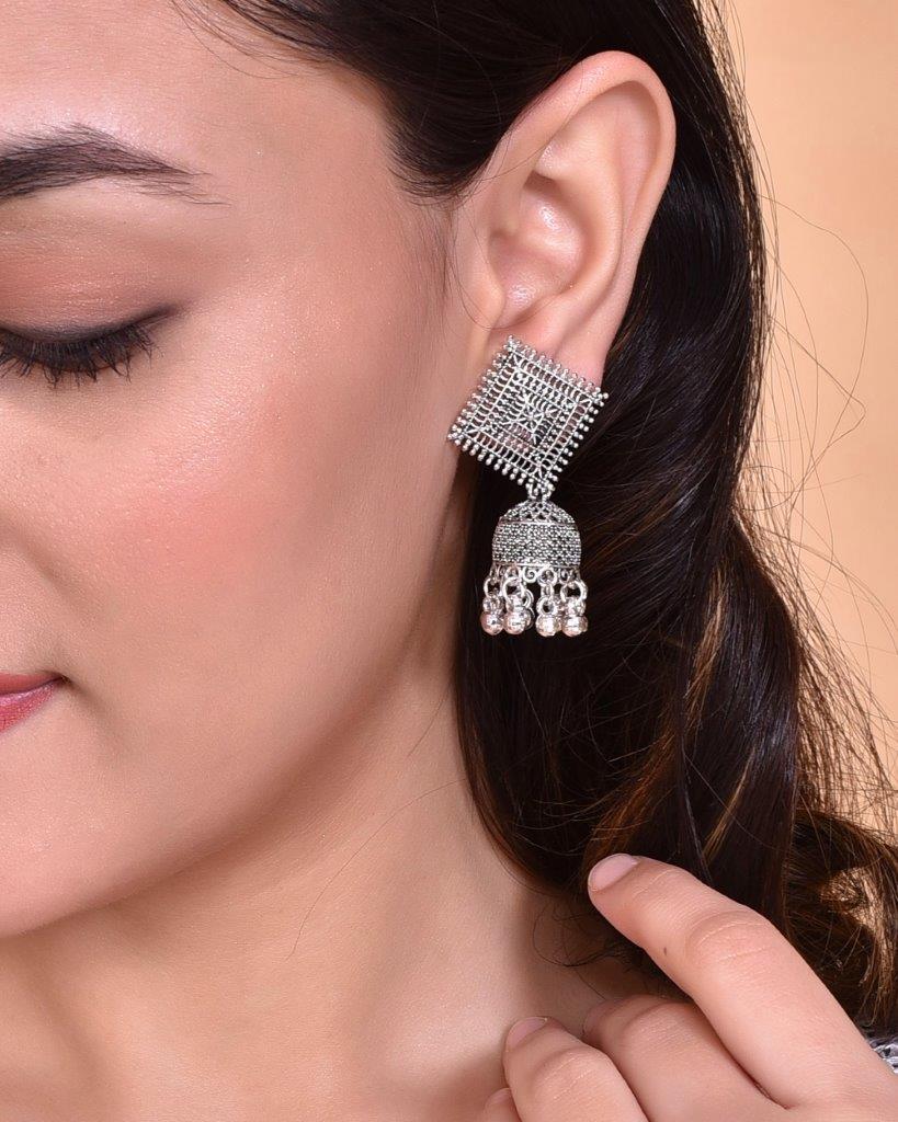 VOJ Silver Plated Oxidised Jhumka - Distacart