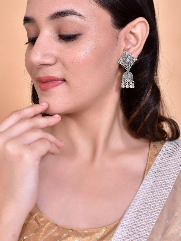 VOJ Silver Plated Oxidised Jhumka - Distacart