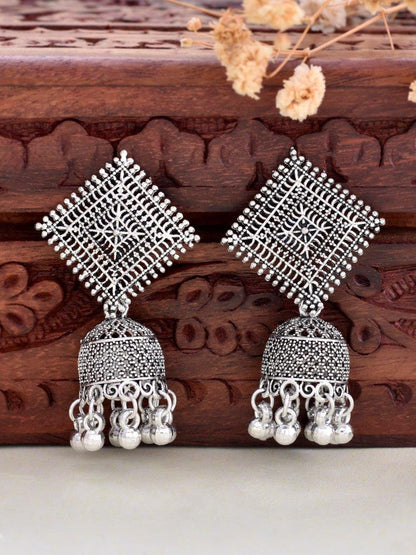 VOJ Silver Plated Oxidised Jhumka - Distacart