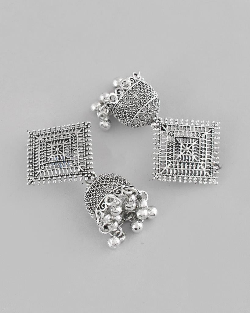 VOJ Silver Plated Oxidised Jhumka - Distacart
