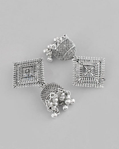 VOJ Silver Plated Oxidised Jhumka - Distacart