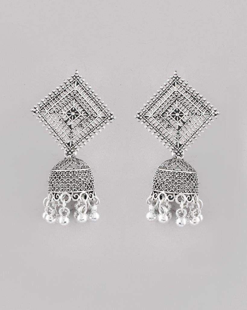 VOJ Silver Plated Oxidised Jhumka - Distacart