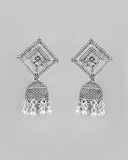 VOJ Silver Plated Oxidised Jhumka - Distacart