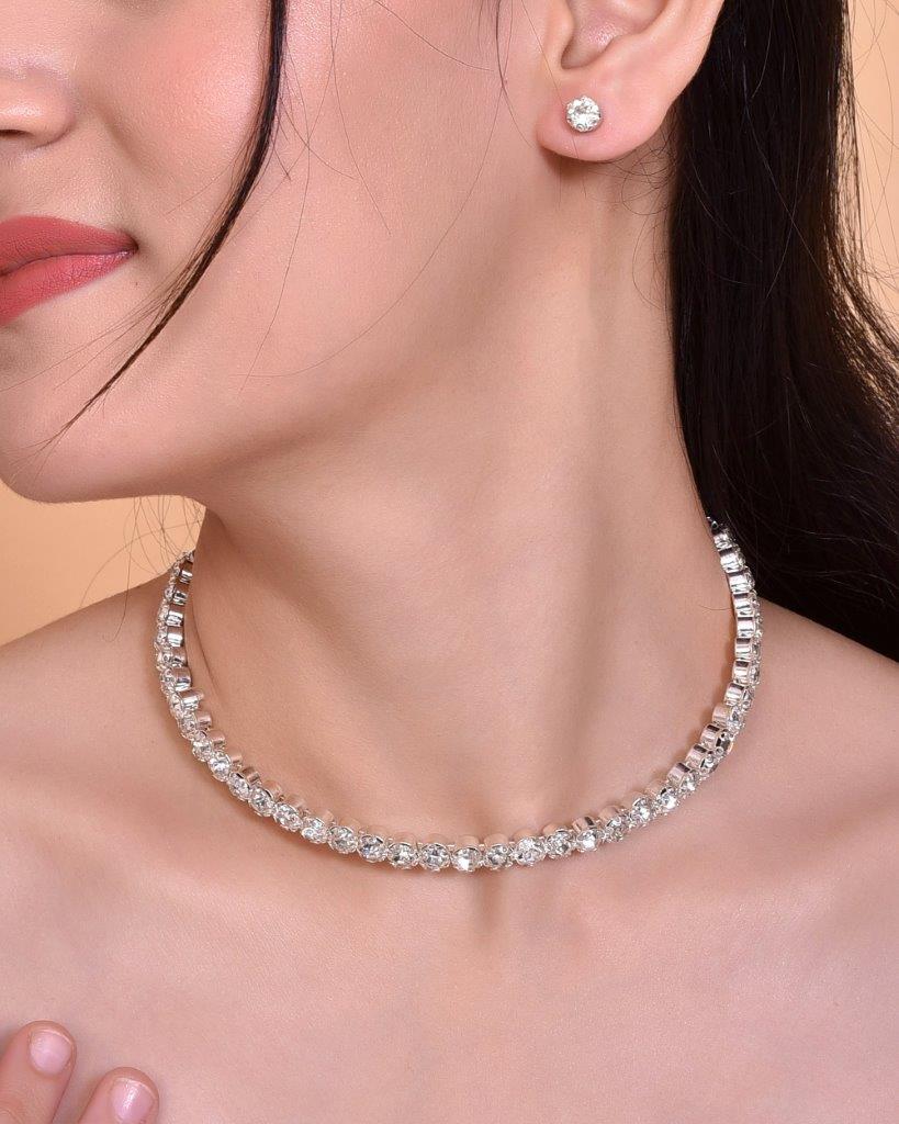 VOJ Silver Plated Beads Choker Neckless With Earring Set - Distacart