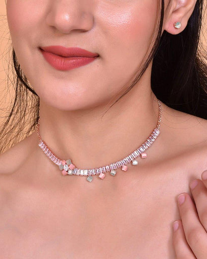 VOJ Rose Gold Plated AD-Studded Necklace & Earrings - Distacart