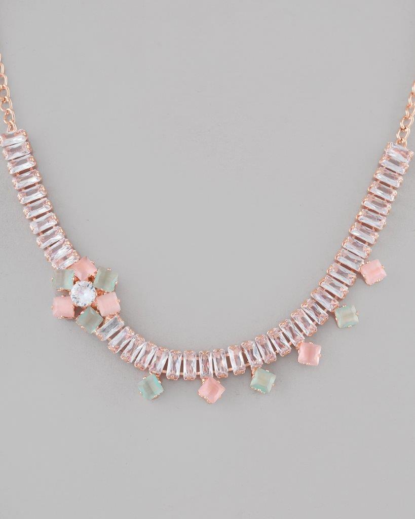 VOJ Rose Gold Plated AD-Studded Necklace & Earrings - Distacart