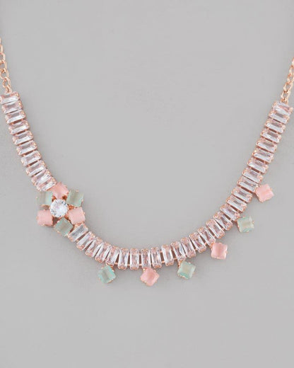 VOJ Rose Gold Plated AD-Studded Necklace & Earrings - Distacart