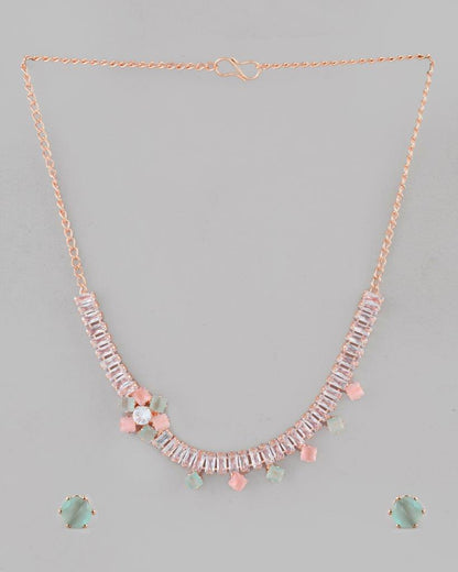 VOJ Rose Gold Plated AD-Studded Necklace & Earrings - Distacart