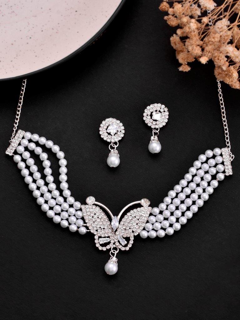 VOJ Gold Plated Kundan Studsed And Beaded Choker Necklace and Earring Set - Distacart