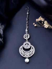 Thumbnail for VOJ Silver Plated White AD-Studded Handcrafted Maang Tikka - Distacart
