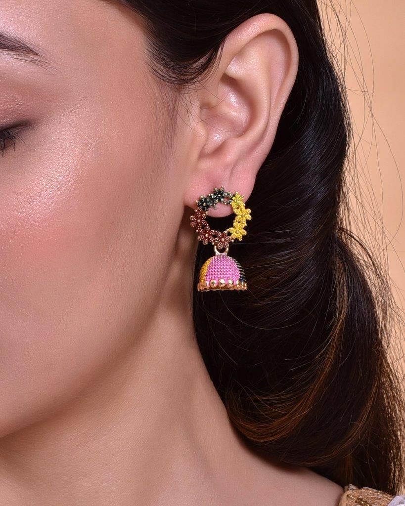 VOJ Multi Color Contemporary Jhumka Earrings - Distacart
