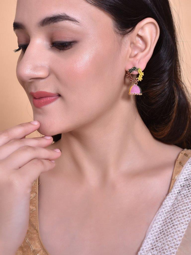 VOJ Multi Color Contemporary Jhumka Earrings - Distacart