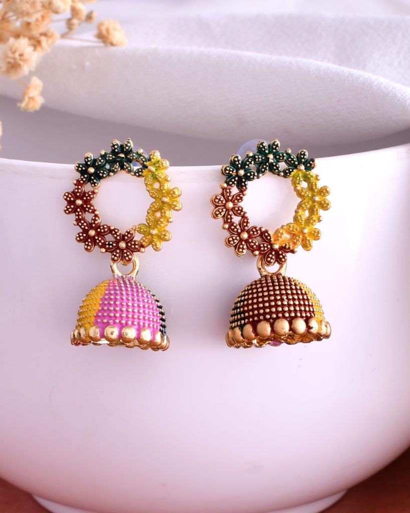 VOJ Multi Color Contemporary Jhumka Earrings - Distacart