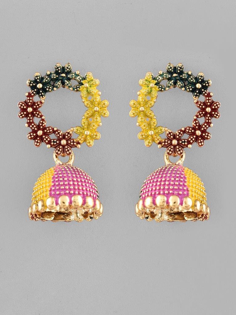 VOJ Multi Color Contemporary Jhumka Earrings - Distacart