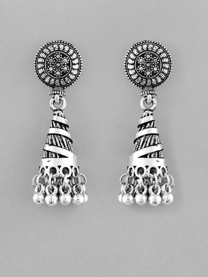 VOJ Oxidised Silver Plated Contemporary Jhumka - Distacart