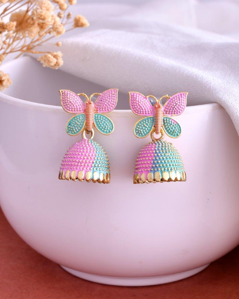 VOJ Multi Color Butterfly Contemporary Jhumka Earrings - Distacart