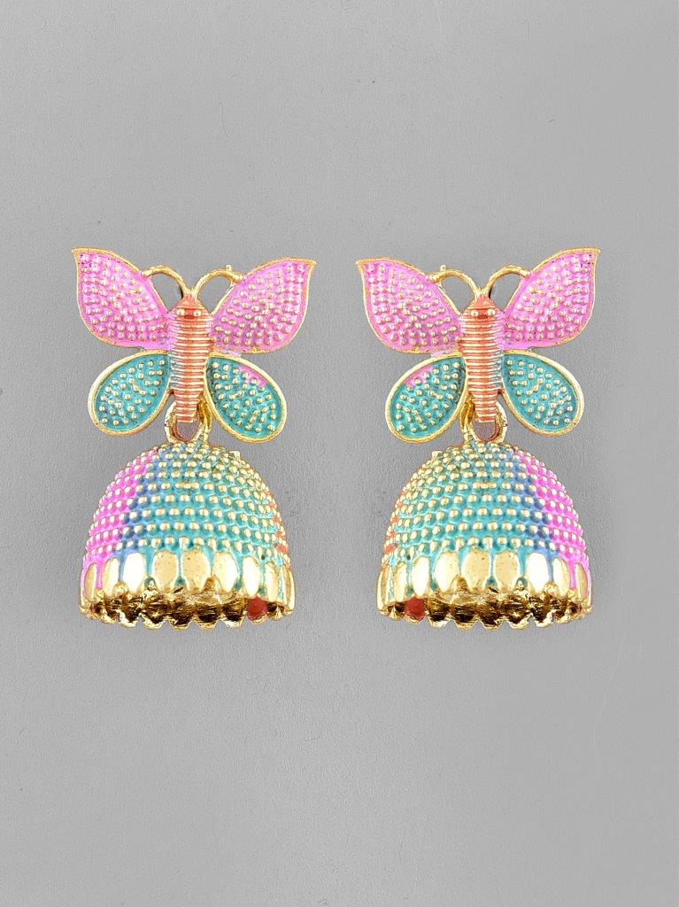 VOJ Multi Color Butterfly Contemporary Jhumka Earrings - Distacart