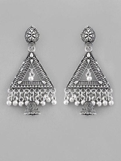 VOJ Studded Triangle Oxidised Silver Plated Contemporary Drop Earrings - Distacart