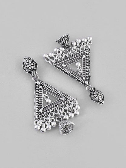 VOJ Studded Triangle Oxidised Silver Plated Contemporary Drop Earrings - Distacart