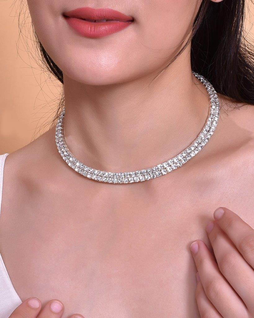 VOJ Silver Plated Choker Two Layer Necklace - Distacart