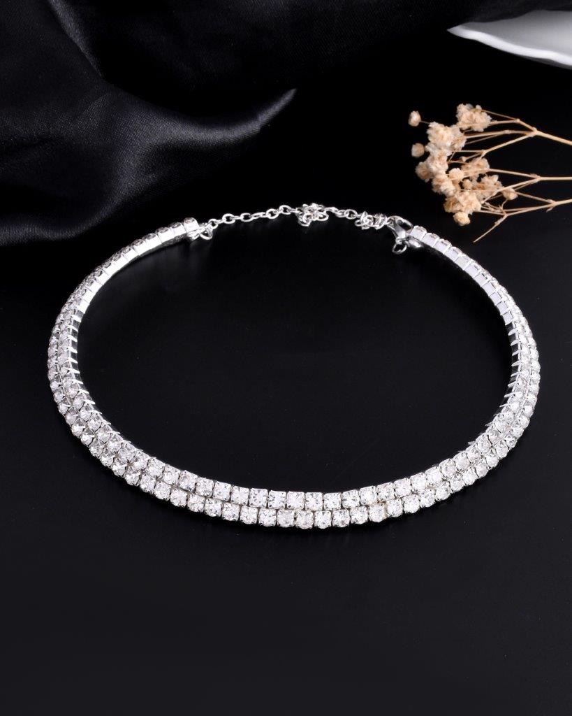 VOJ Silver Plated Choker Two Layer Necklace - Distacart